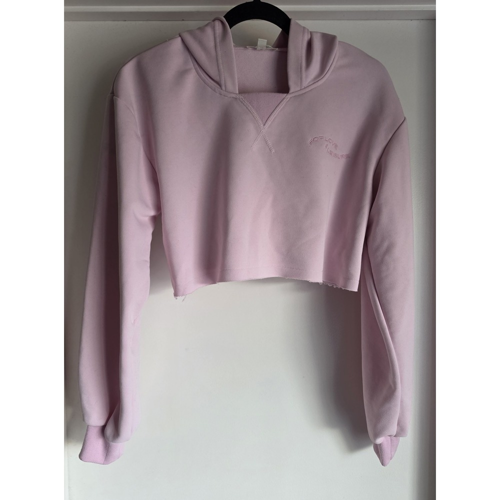 For Love & Lemons Crop Hoodie S Pink Solid Pullover Women Sweatshirt Athleisure